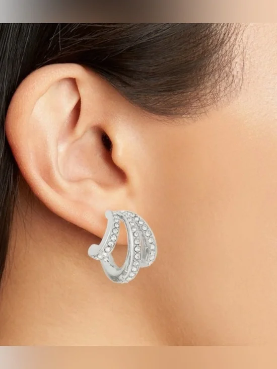 Kurt Geiger 🪢NWT Pavé Crystal Triple Huggie Hoop Earrings - Picture 2 of 4